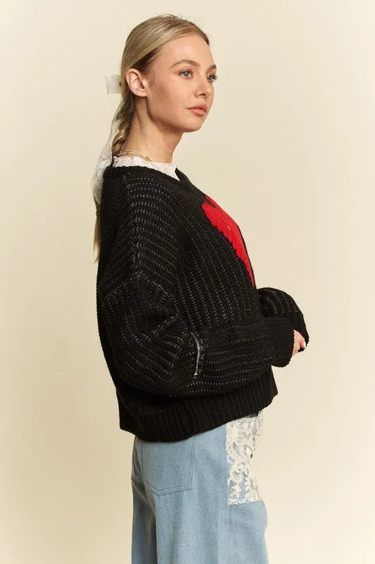 kesley Contrast Heart Dropped Shoulder Sweater