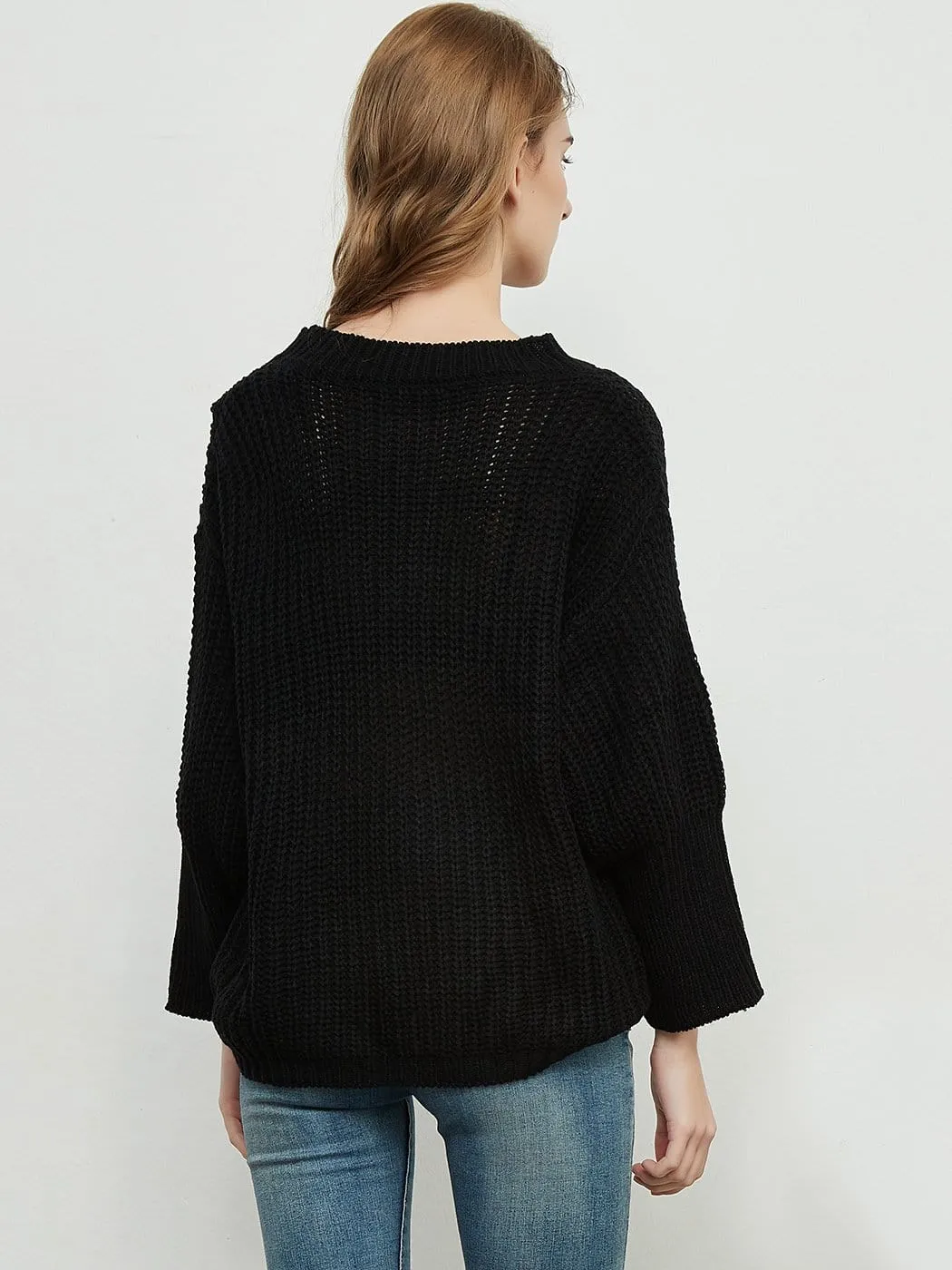 Knitted Turtleneck Sweater With Batwing Sleeves