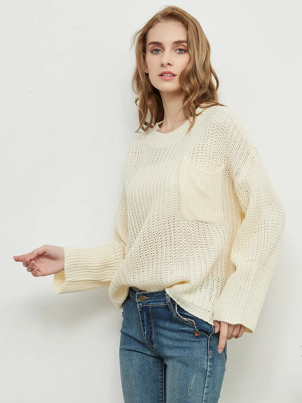 Knitted Turtleneck Sweater With Batwing Sleeves