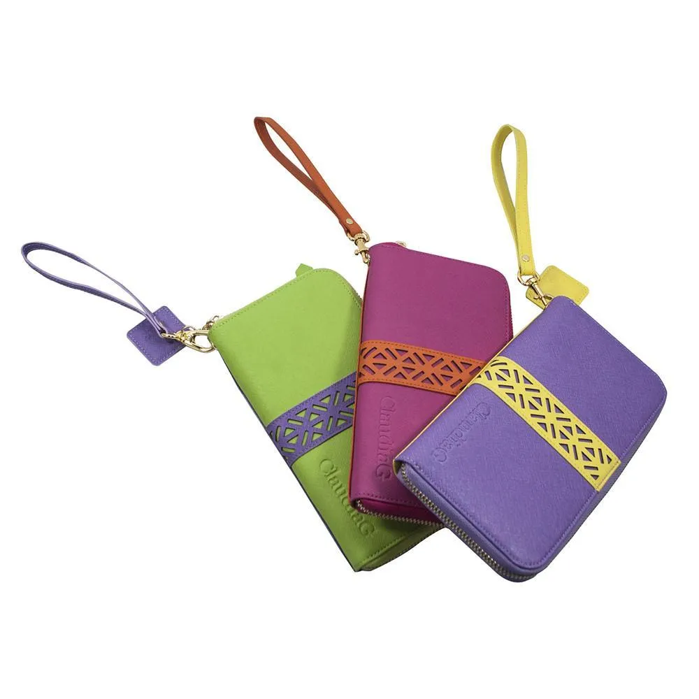 Layla Leather Wallet- Lime Green/Plum