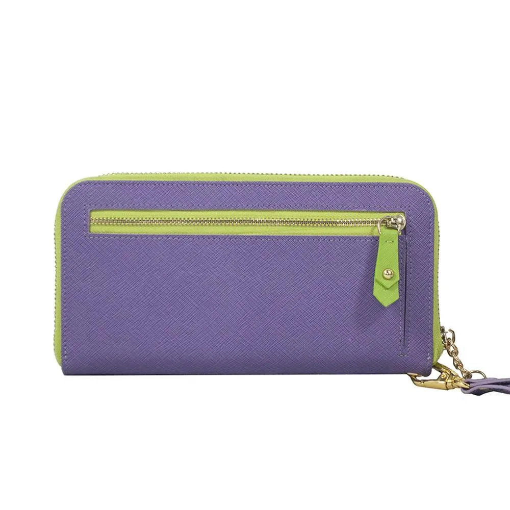 Layla Leather Wallet- Lime Green/Plum