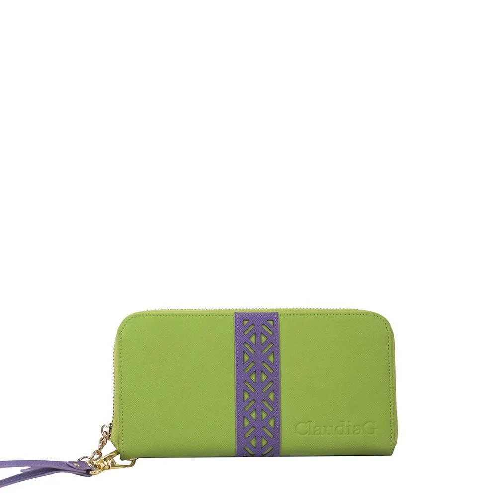 Layla Leather Wallet- Lime Green/Plum