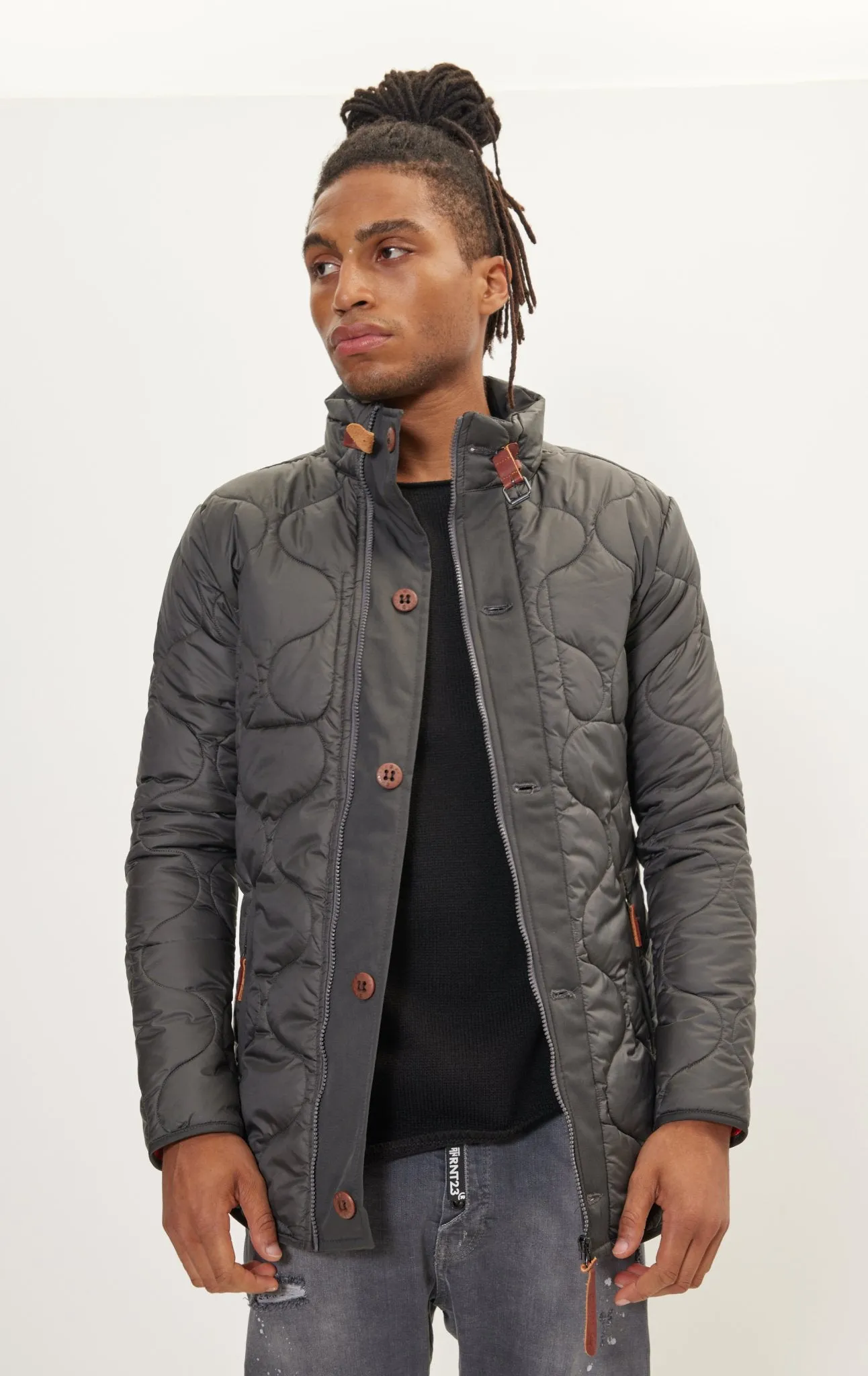 Light Padded Zipper-Up Coat - Anthracite