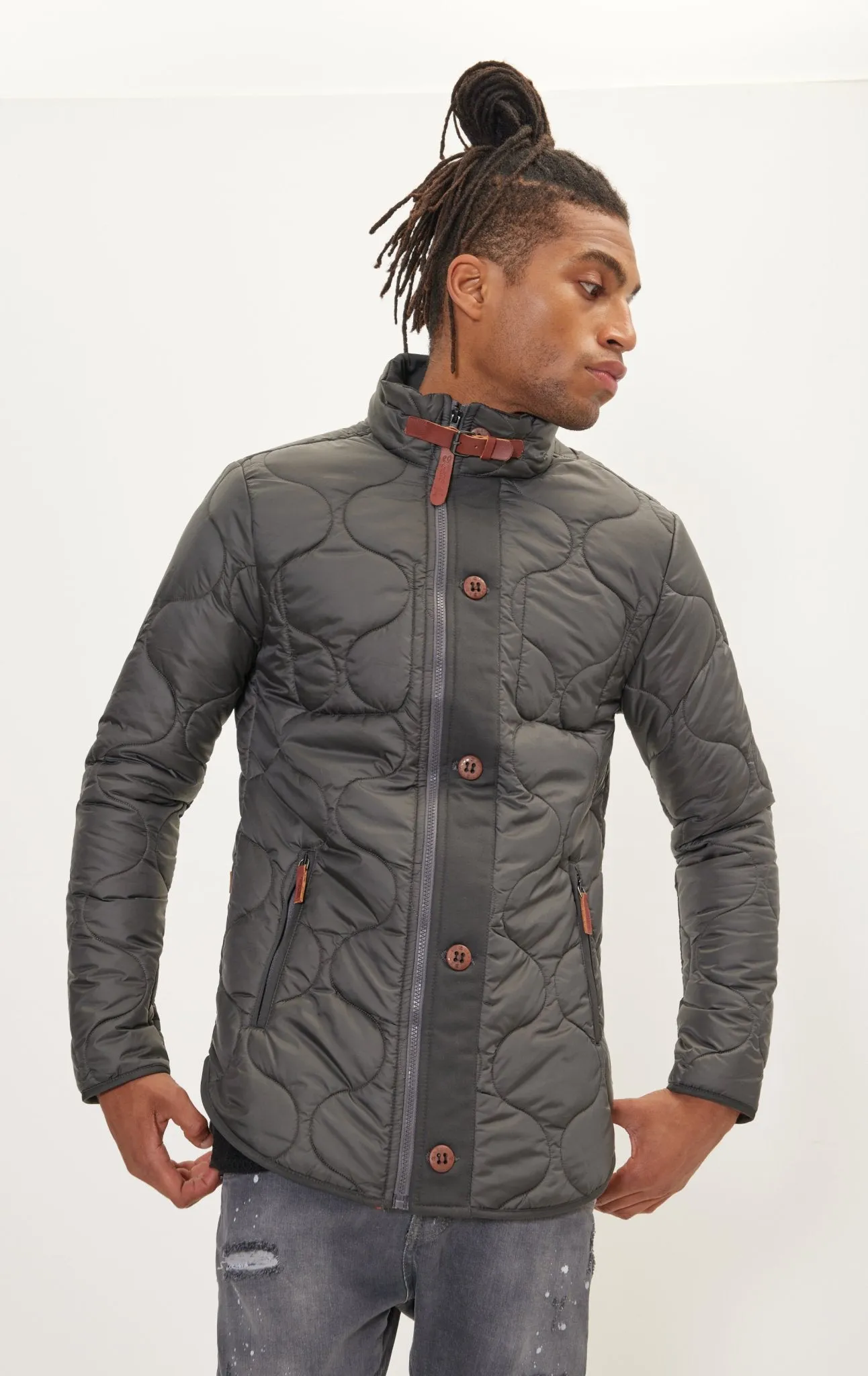 Light Padded Zipper-Up Coat - Anthracite