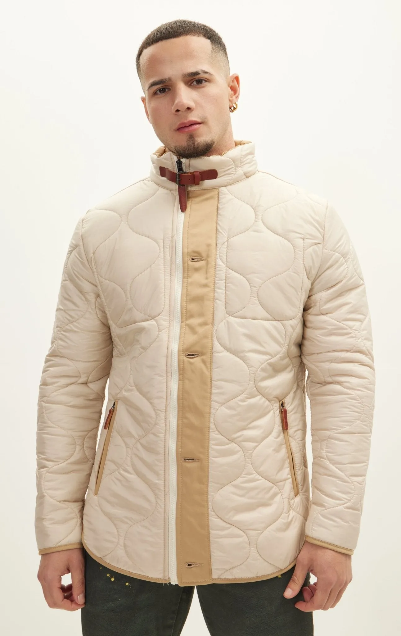 Light Padded Zipper-Up Coat - Stone