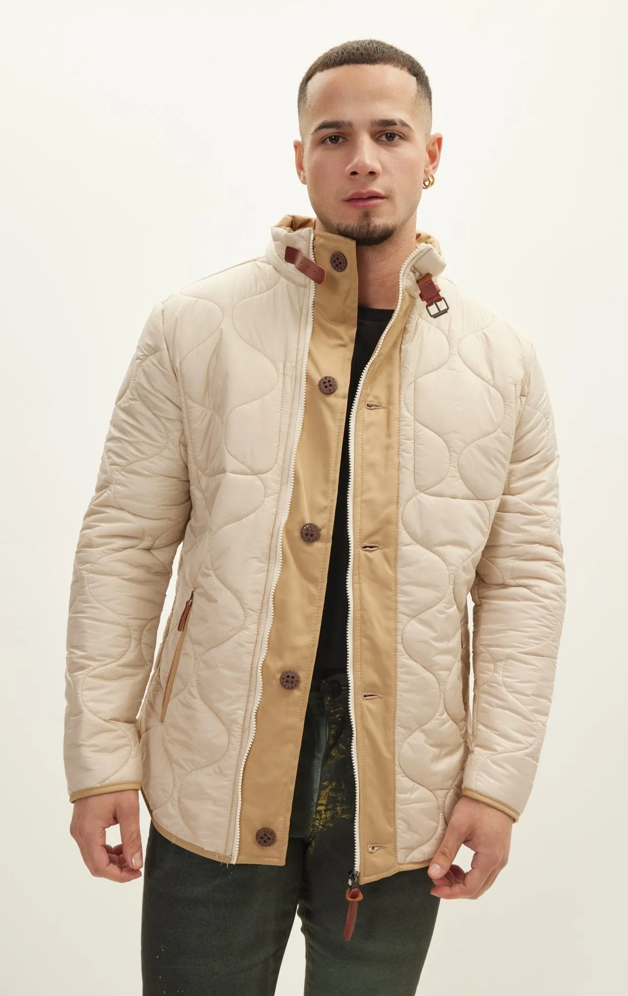 Light Padded Zipper-Up Coat - Stone