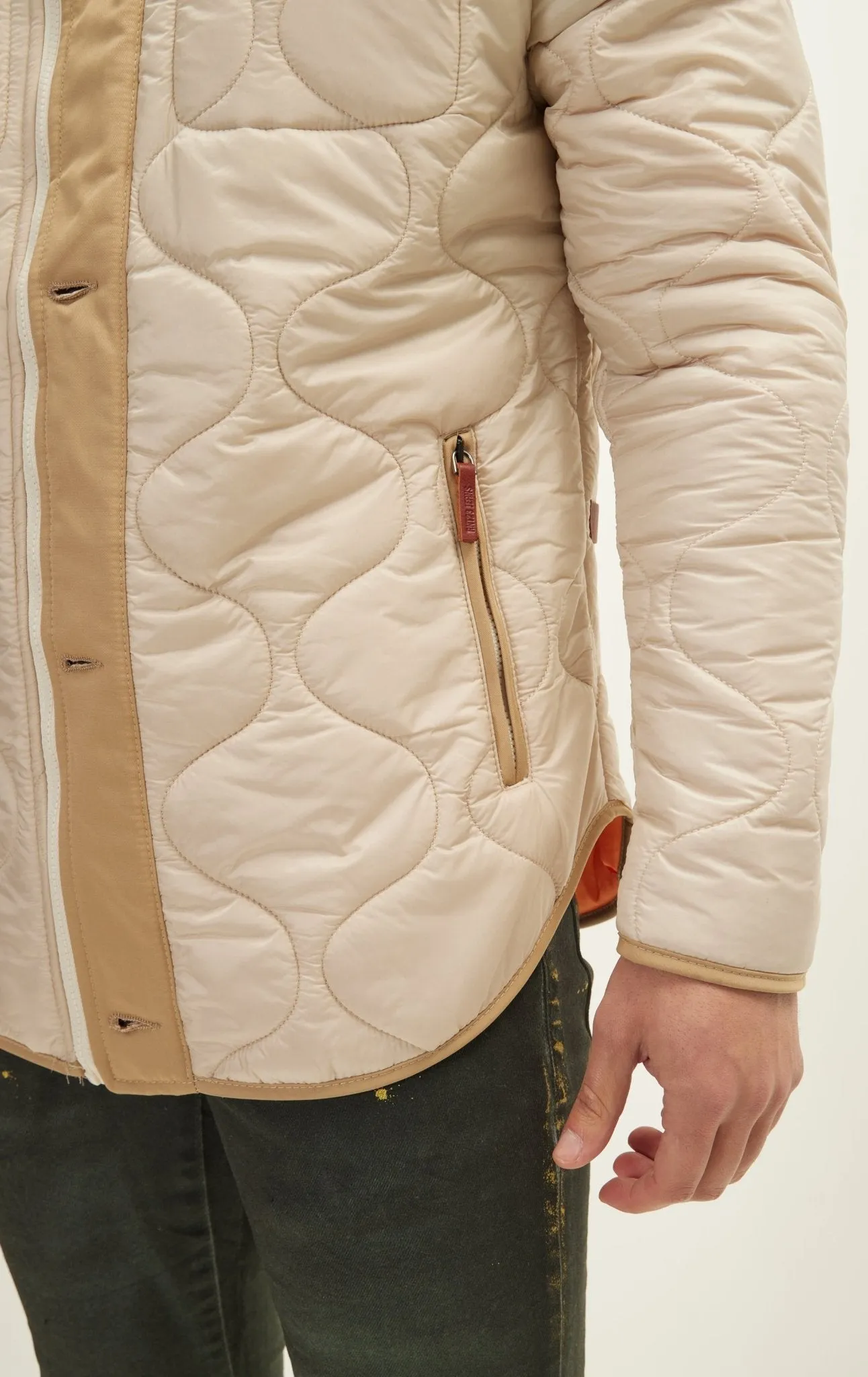 Light Padded Zipper-Up Coat - Stone