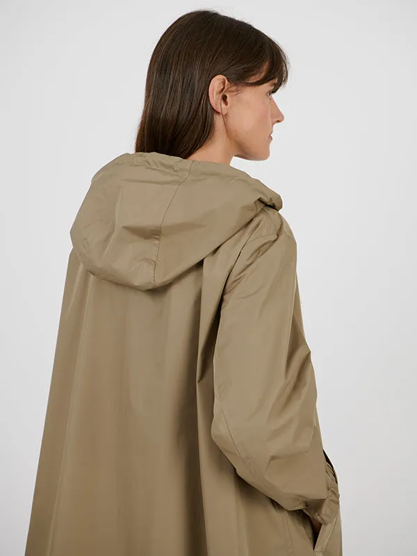 Long Belted Waterpoof Jacket in Mid Khaki