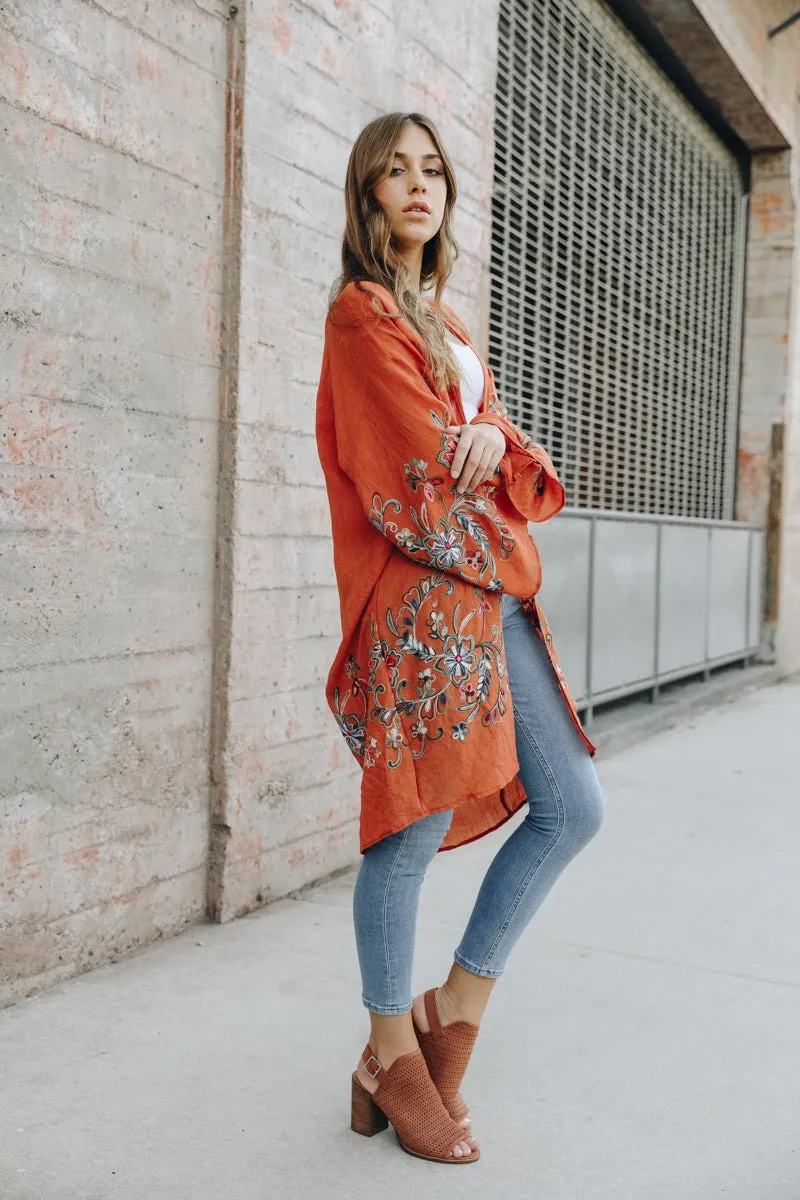 Long Floral Kimono Cardigan