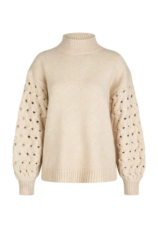 Marc Aurel Turtleneck/pattern sleeve - Sand Melange