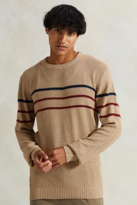 Men Beige Striped Pullover