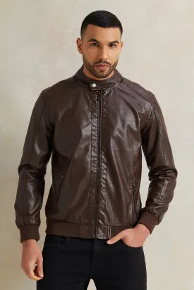 Men Brown Fux Leather Biker Jacket