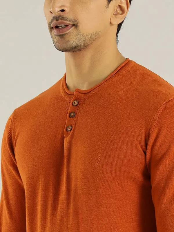 Men Solid Full Sleeve Henley Sweater