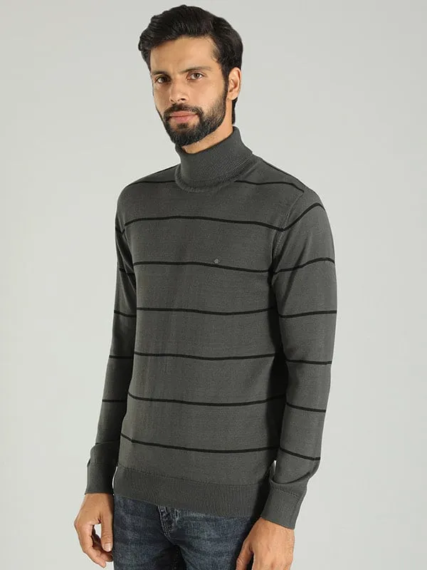 Men Striped Full Sleeve Turtle Neck Sweater