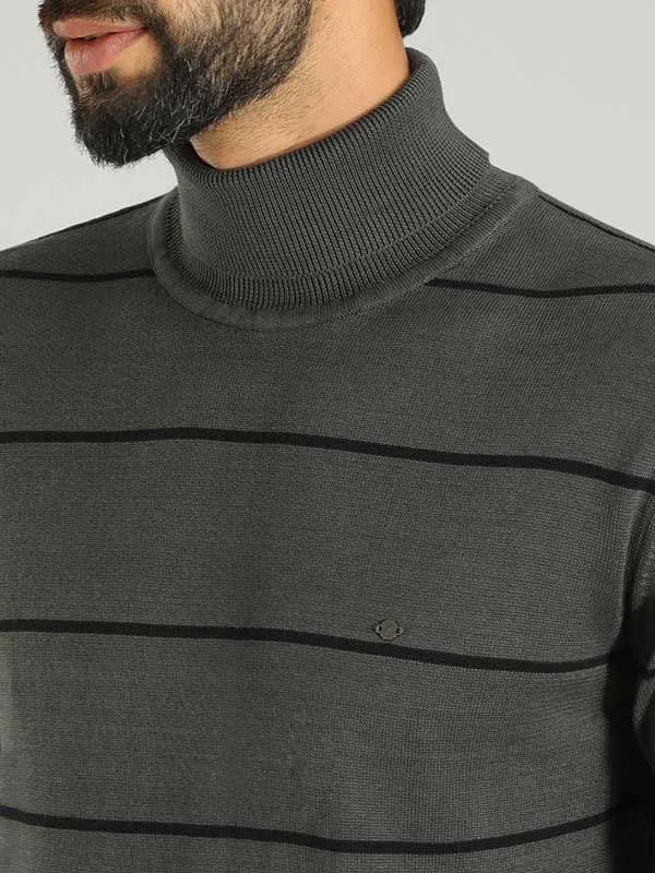 Men Striped Full Sleeve Turtle Neck Sweater