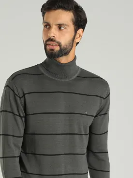 Men Striped Full Sleeve Turtle Neck Sweater