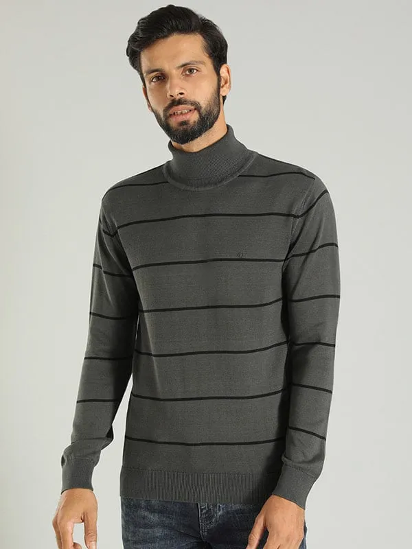 Men Striped Full Sleeve Turtle Neck Sweater