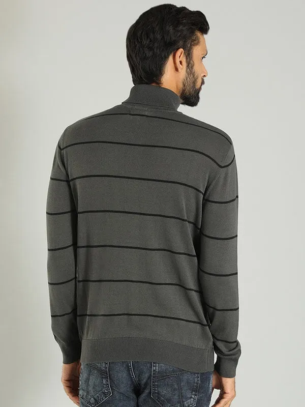 Men Striped Full Sleeve Turtle Neck Sweater