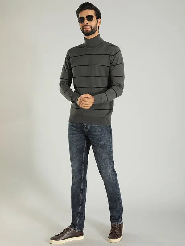 Men Striped Full Sleeve Turtle Neck Sweater