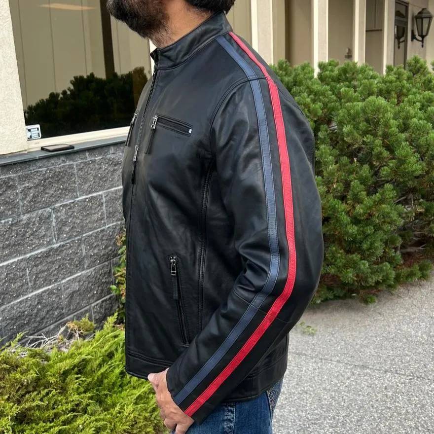 Men's Lamb Leather Jacket with Stripes