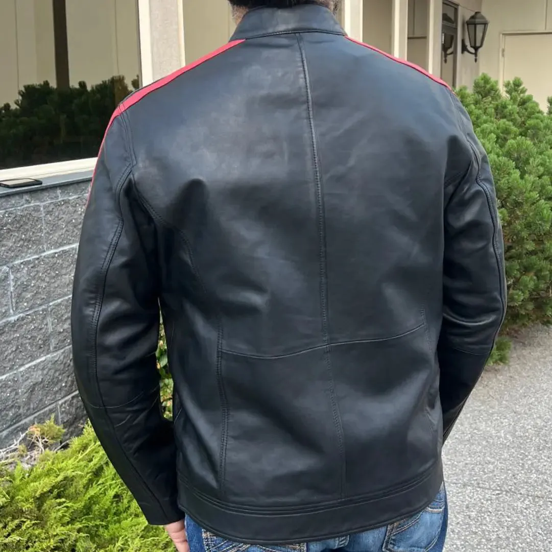 Men's Lamb Leather Jacket with Stripes