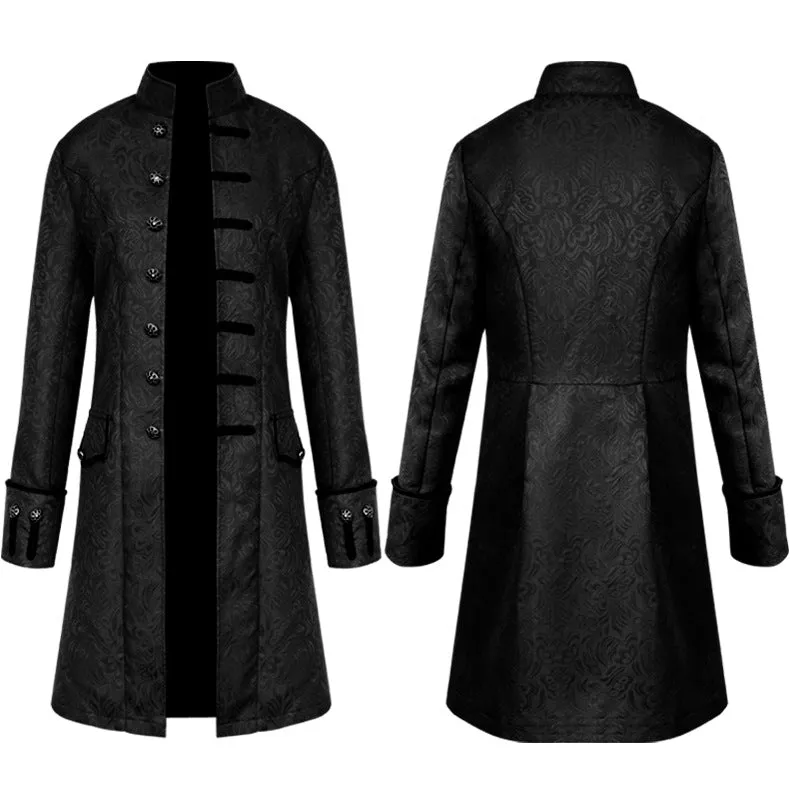 Men's Steampunk Jacket Gothic Frock Tailcoat Uniform Halloween Costume with Shirt