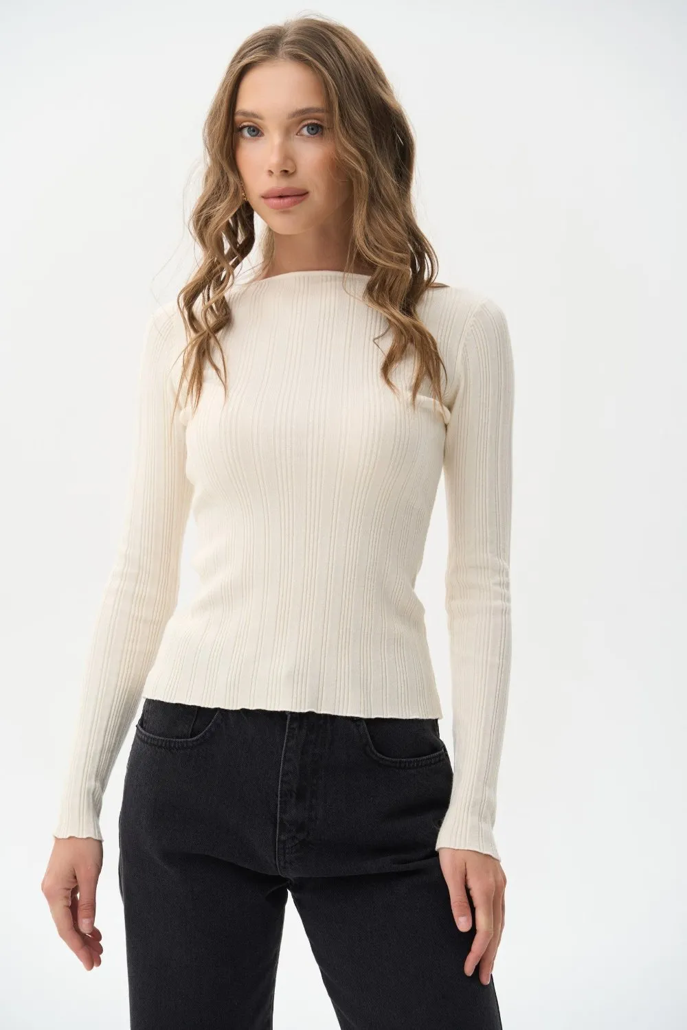 Milk Long Sleeve Rib Knit Sweater