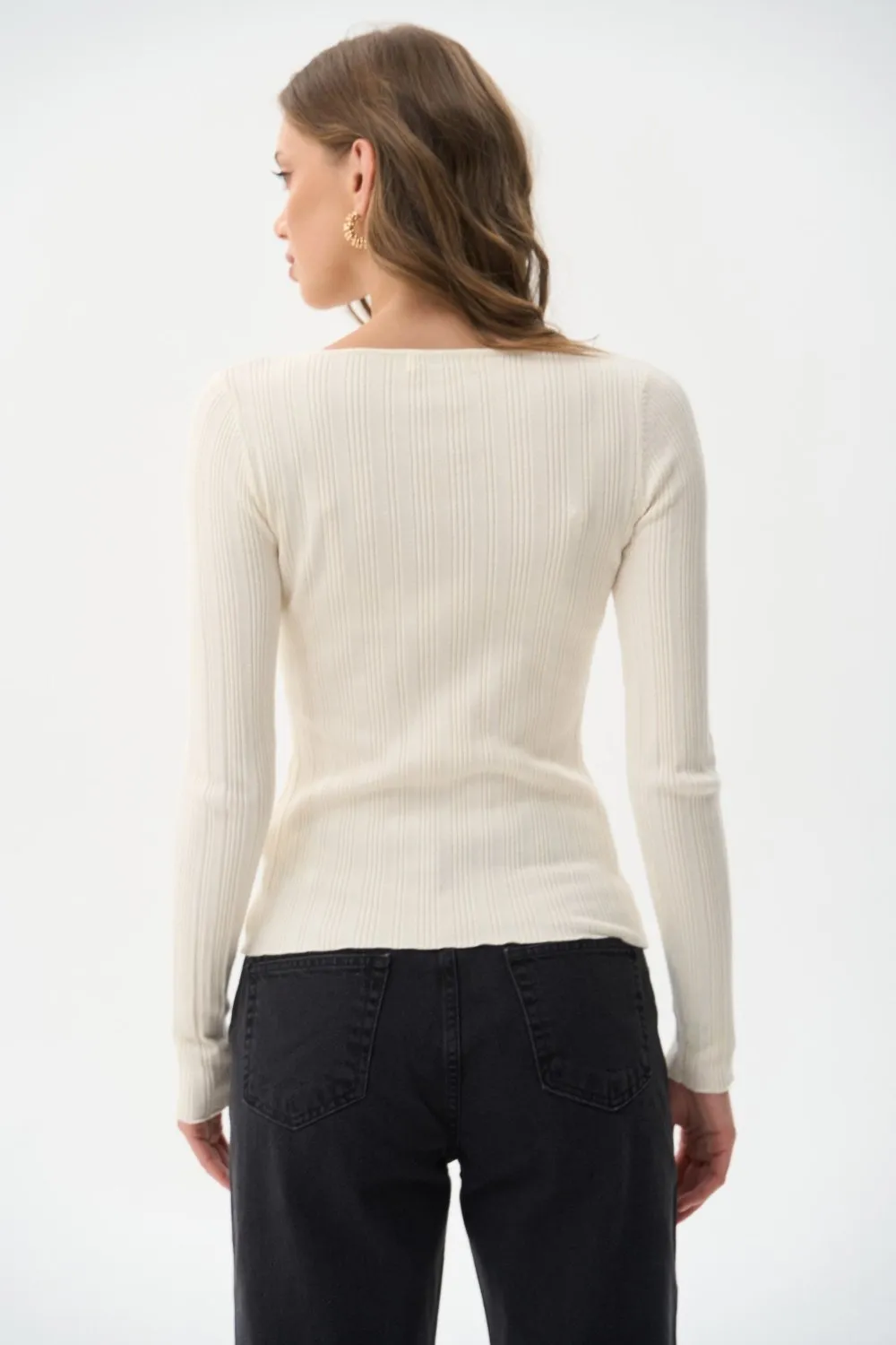 Milk Long Sleeve Rib Knit Sweater