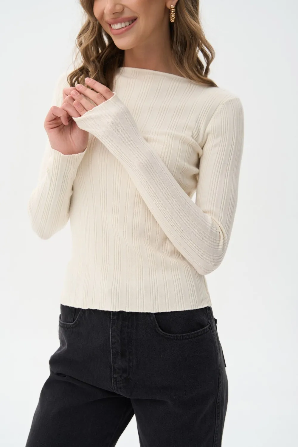 Milk Long Sleeve Rib Knit Sweater