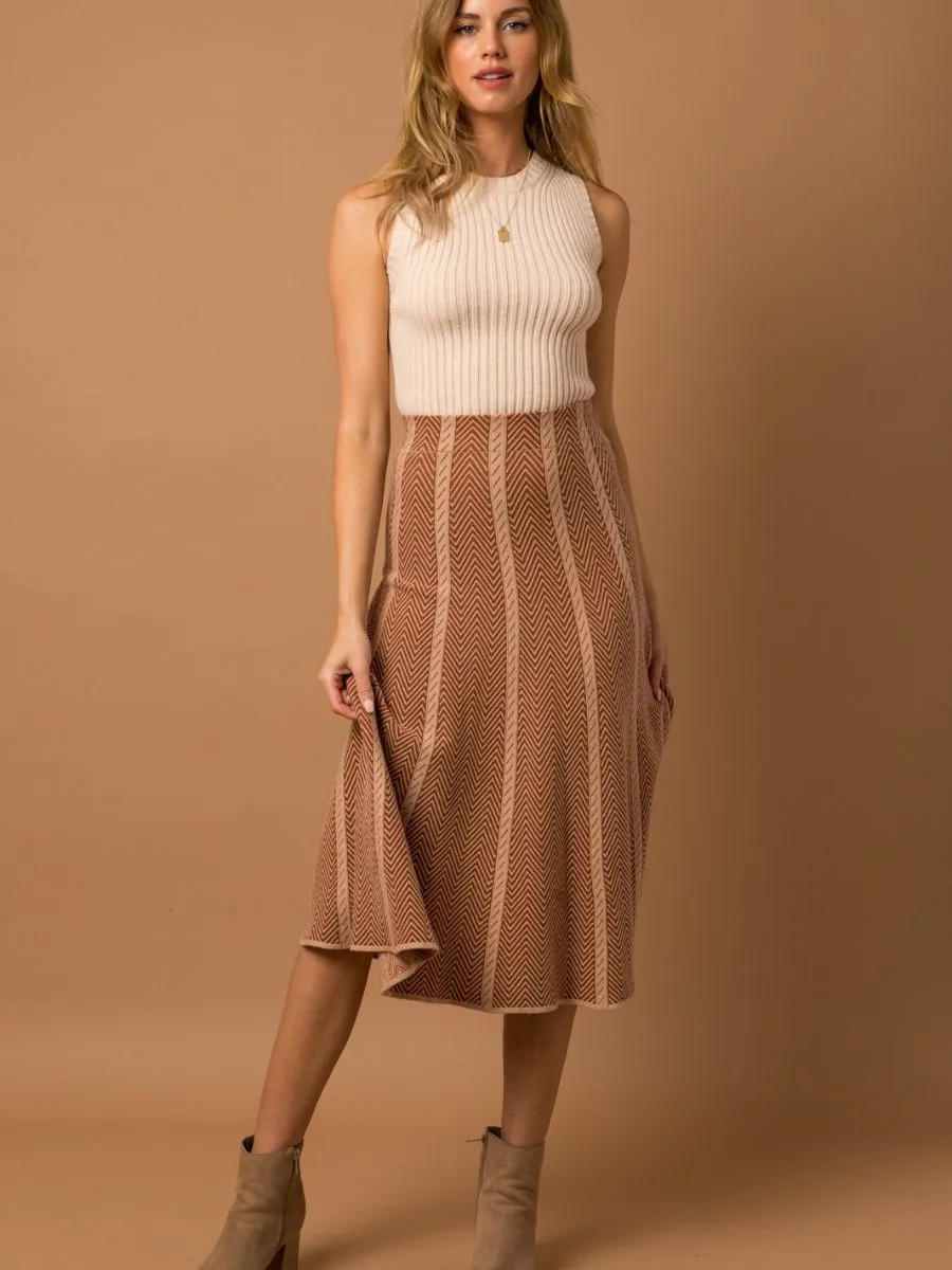 Modern Twist Herringbone Striped Sweater Skirt