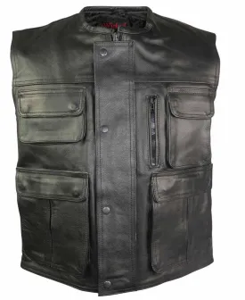 Multi Pocket Stud And Zip Front Closure Leather Vest-Hunter