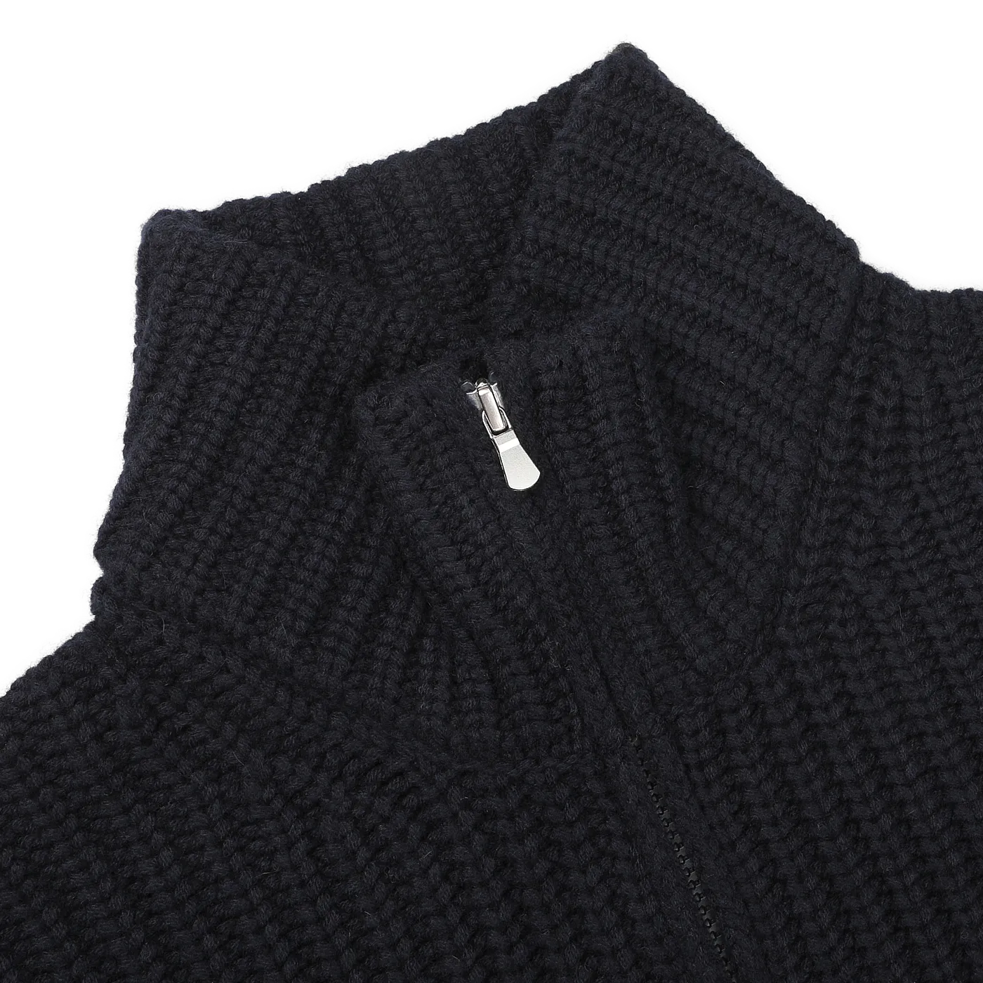 Navy Blue Wool Cashmere Heavy Knit Cardigan