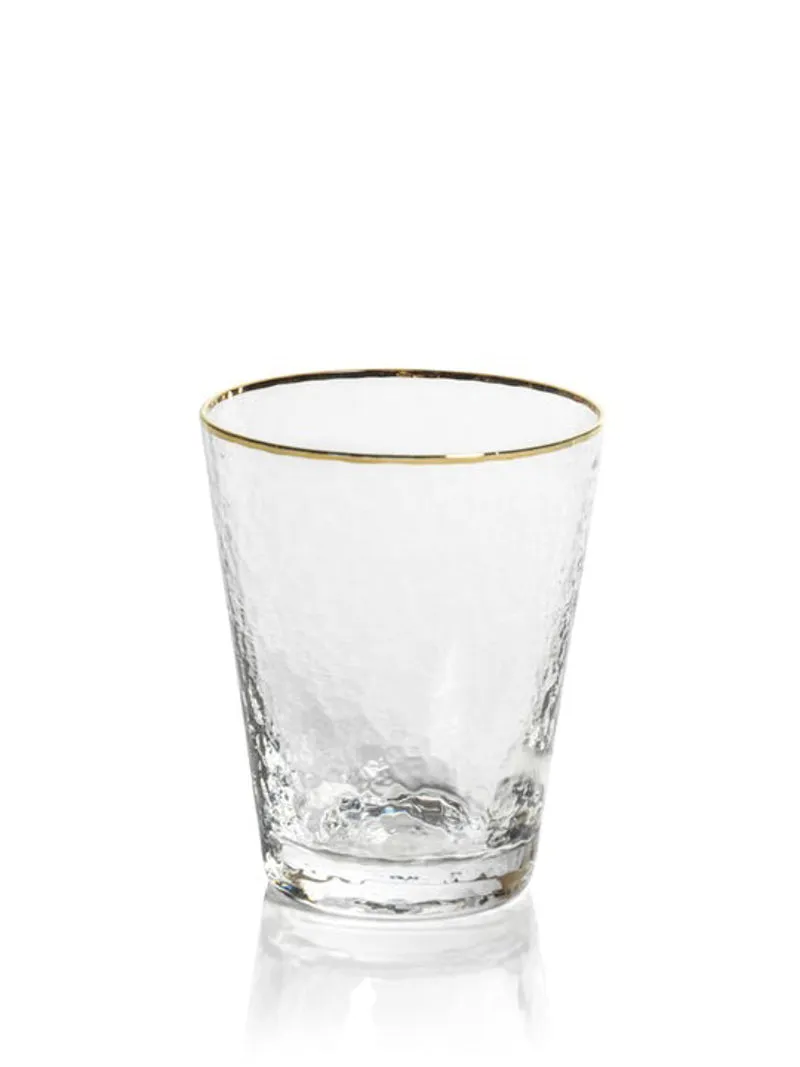 Negroni Hammered Tapered Double Old Fashioned Glass with Gold Rim