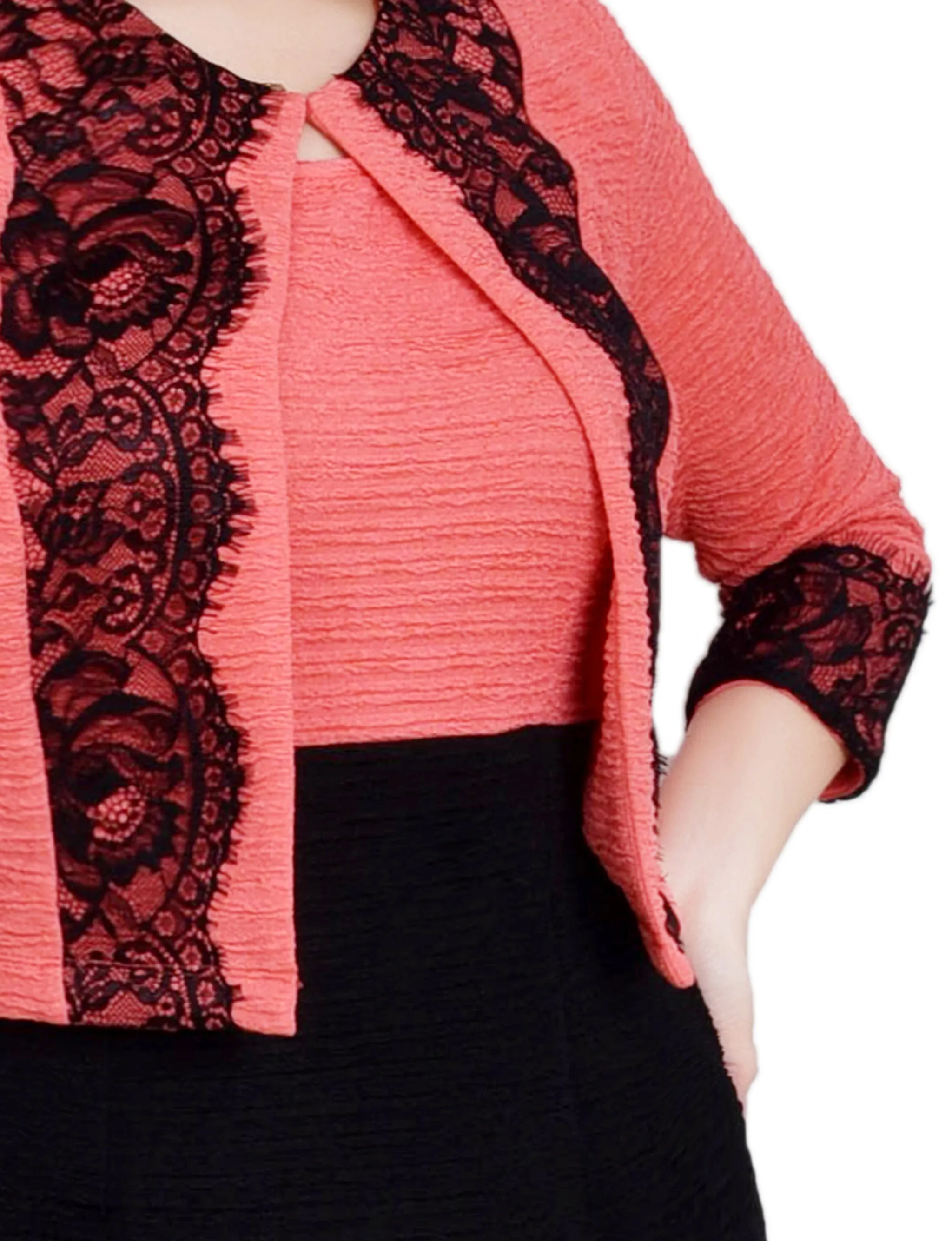 Petite Lace-Detail 2 Piece Textured Knit Dress Set