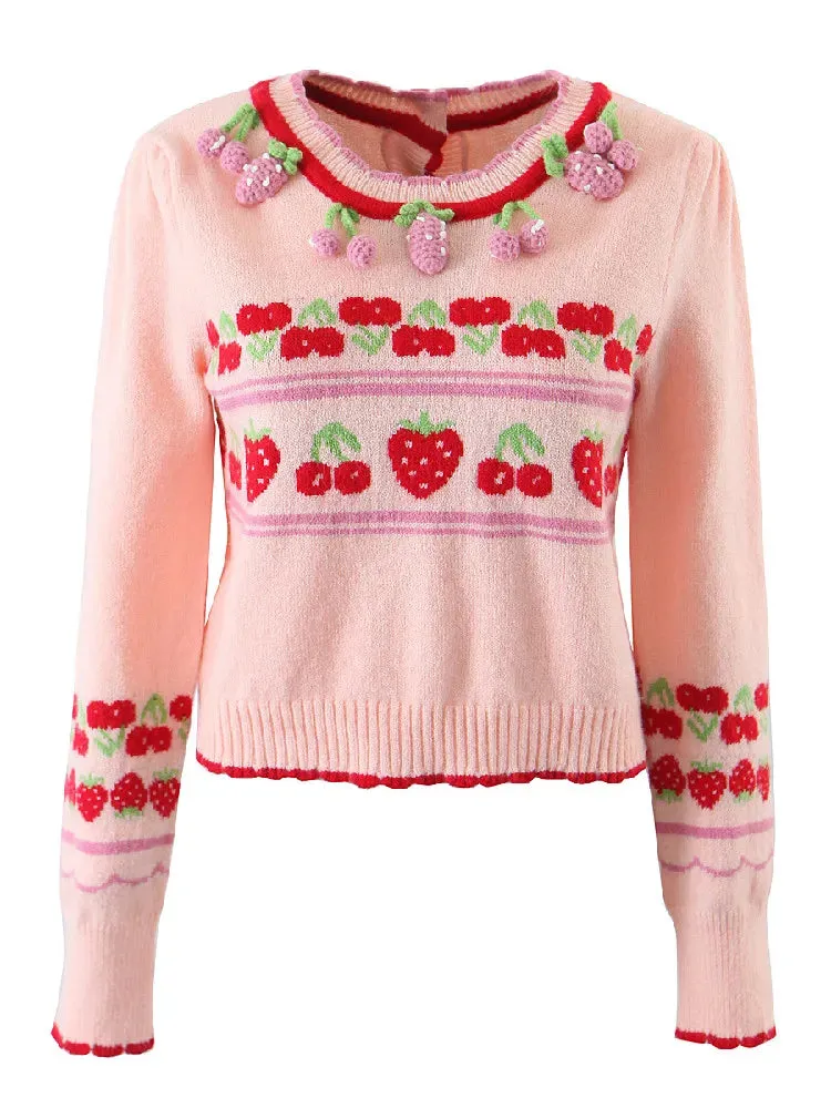 Pink Cherry & Strawberry Cropped Cardigan