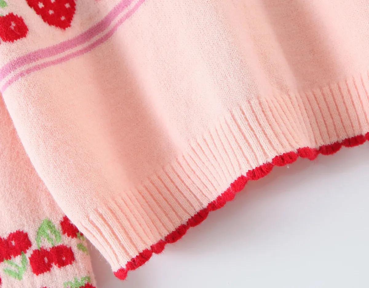 Pink Cherry & Strawberry Cropped Cardigan