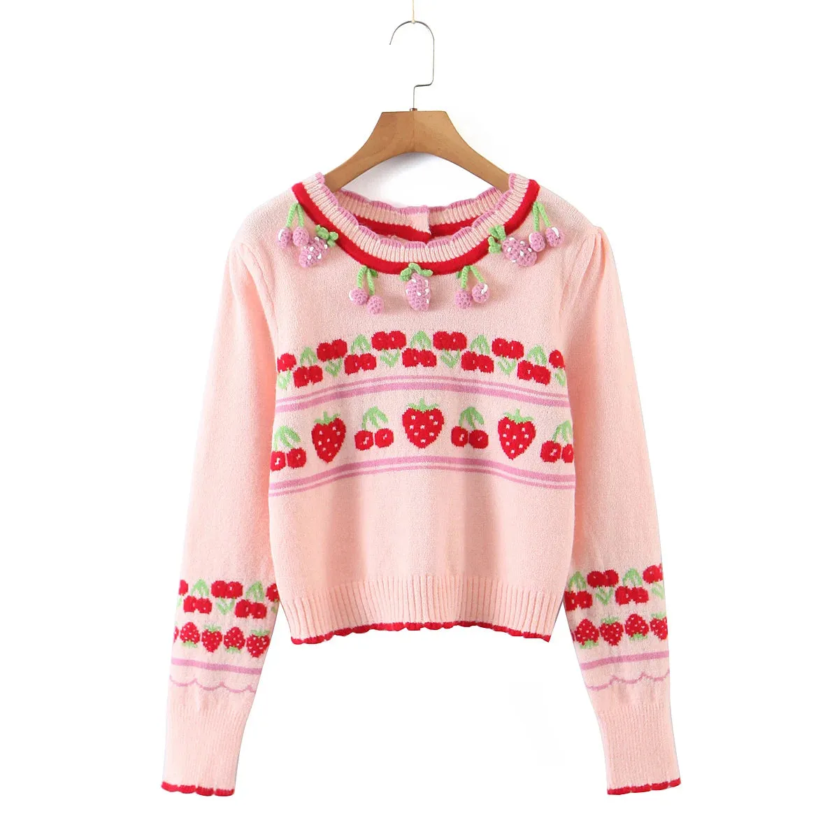 Pink Cherry & Strawberry Cropped Cardigan