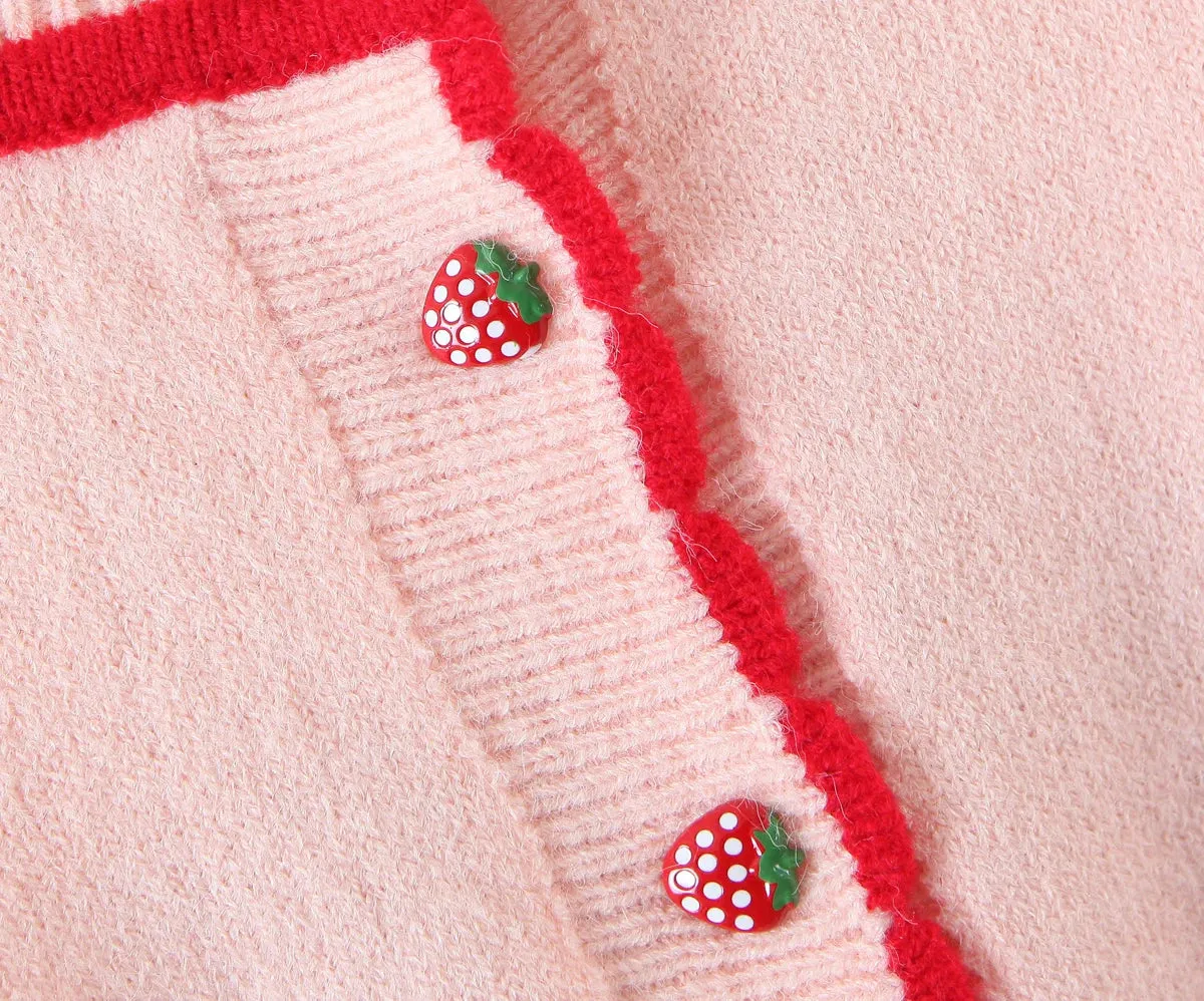 Pink Cherry & Strawberry Cropped Cardigan