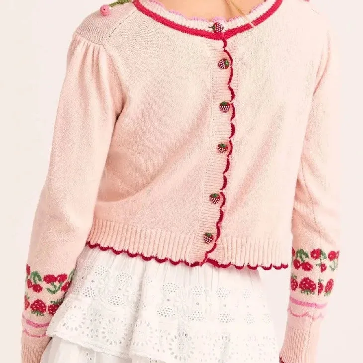 Pink Cherry & Strawberry Cropped Cardigan