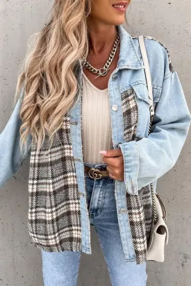 Plaid Patchwork Denim Jacket