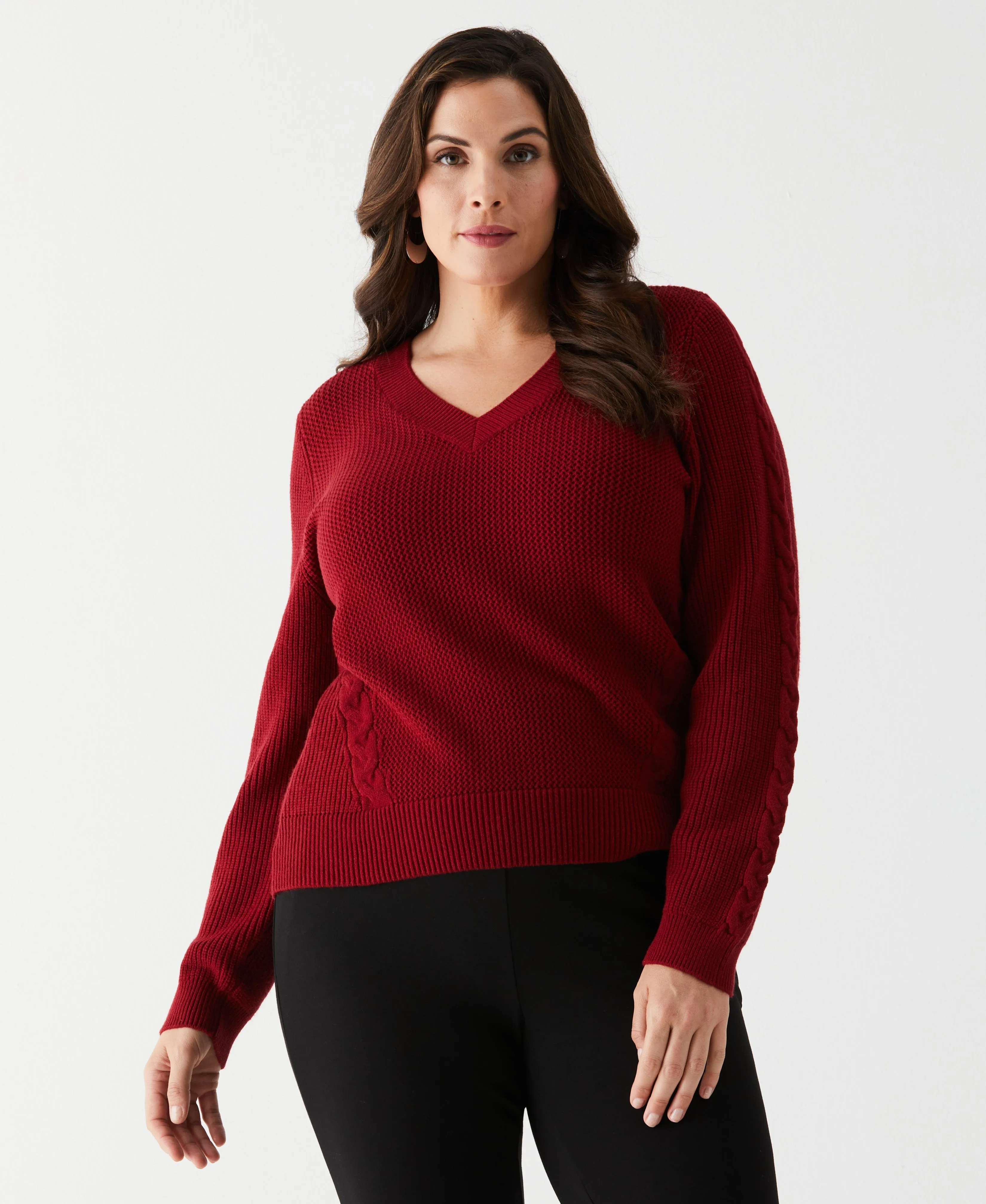 Plus Size Cable Knit V-Neck Sweater