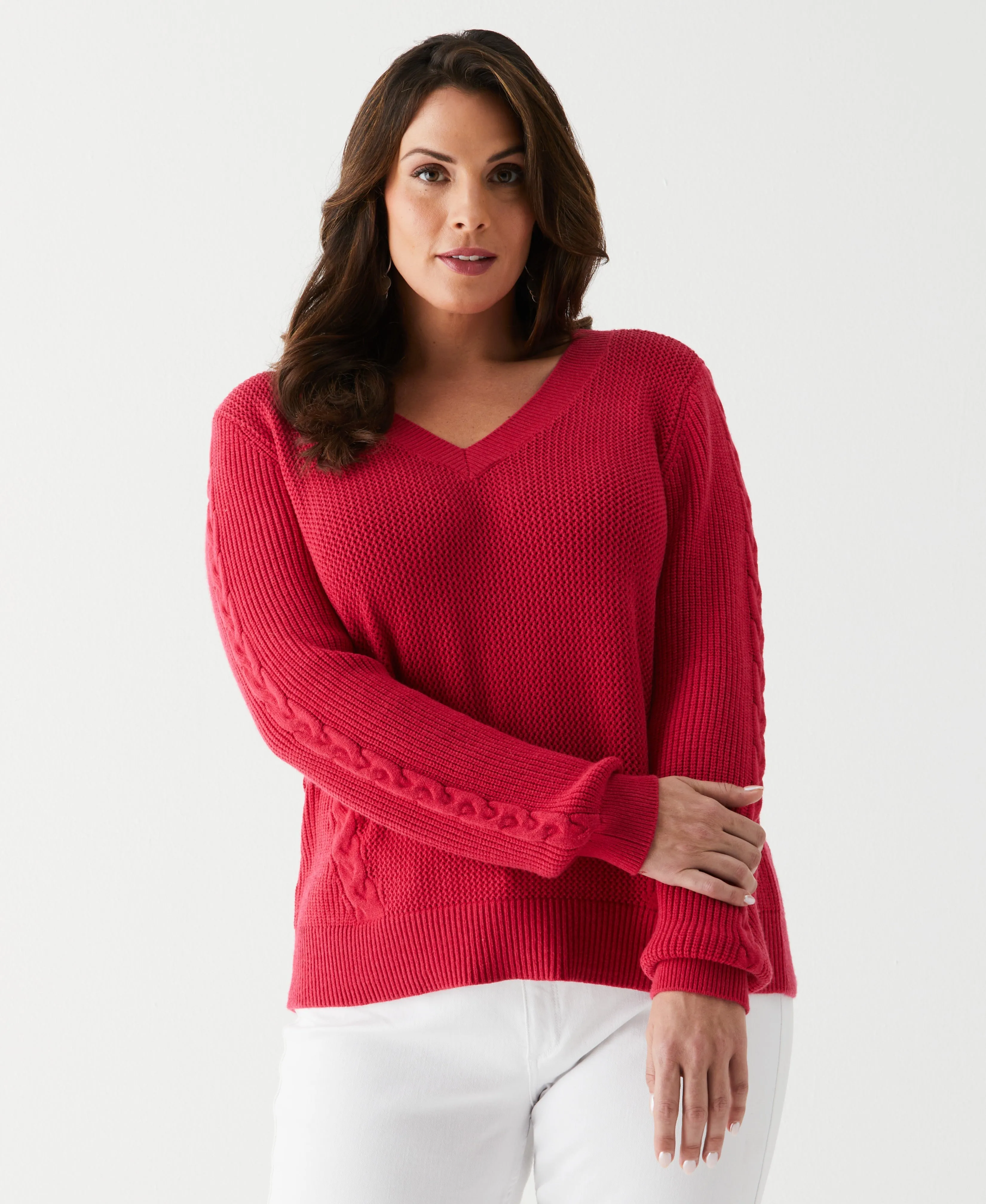 Plus Size Cable Knit V-Neck Sweater