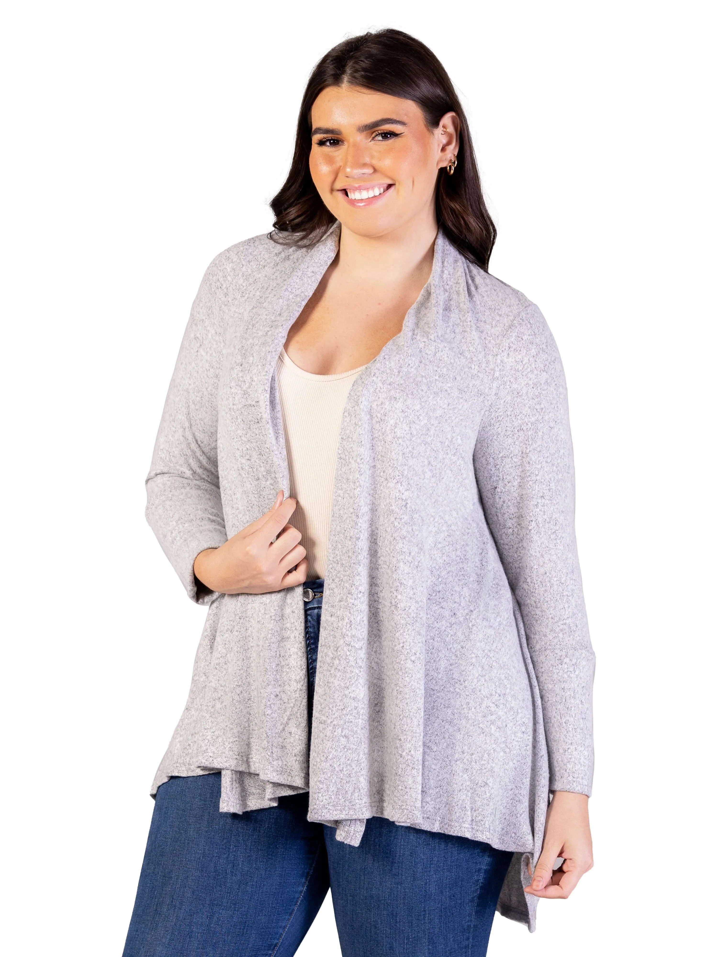 Plus Size Open Front Long Sleeve High Low Cozy Cardigan