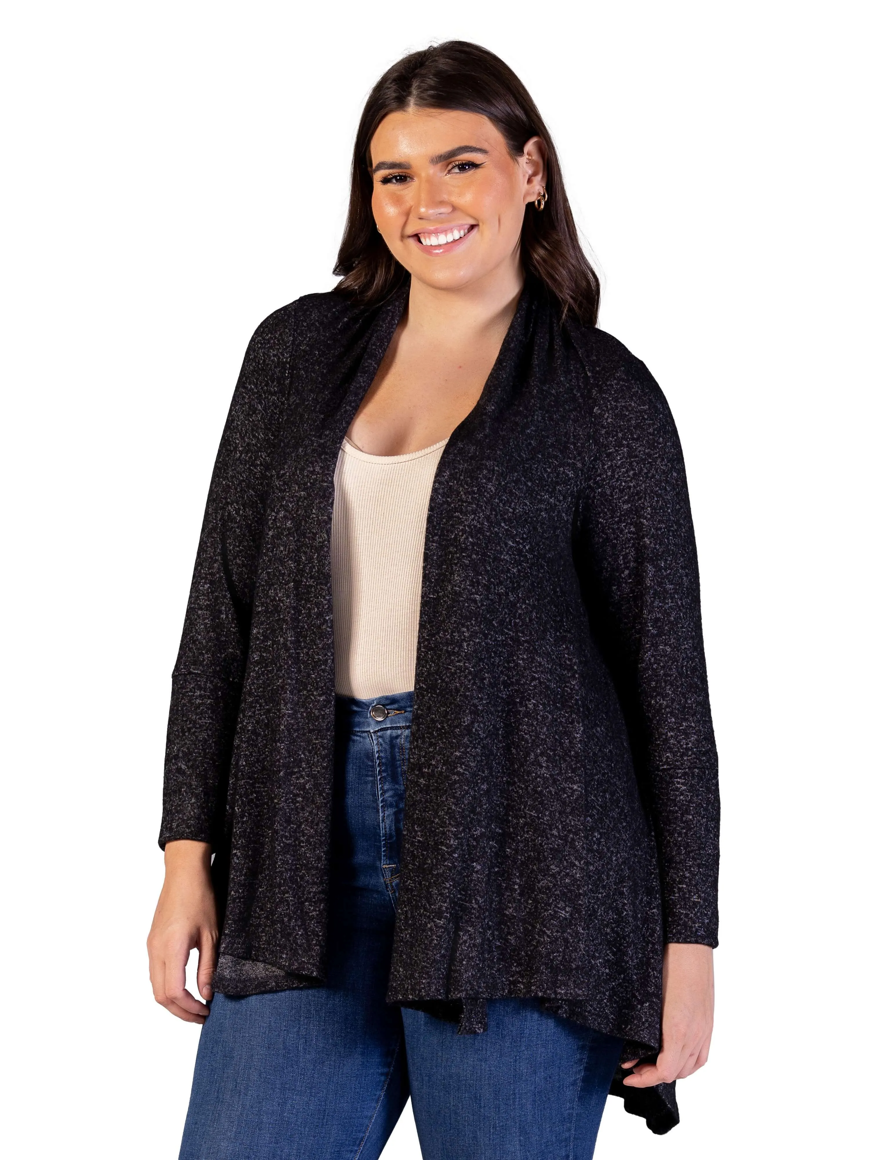 Plus Size Open Front Long Sleeve High Low Cozy Cardigan