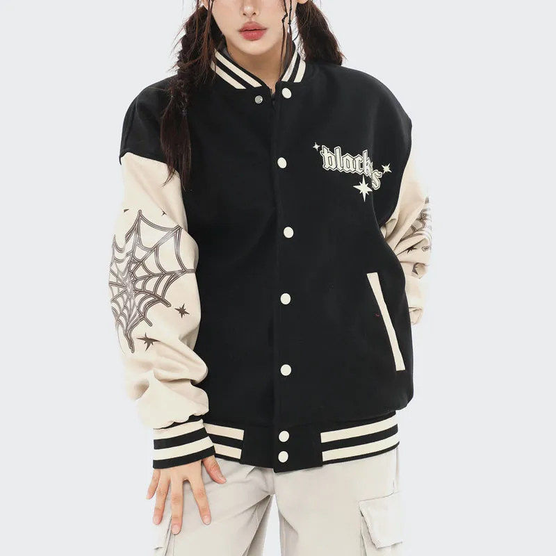 PopFlying Vintage Varsity Jacket Spider Web Print