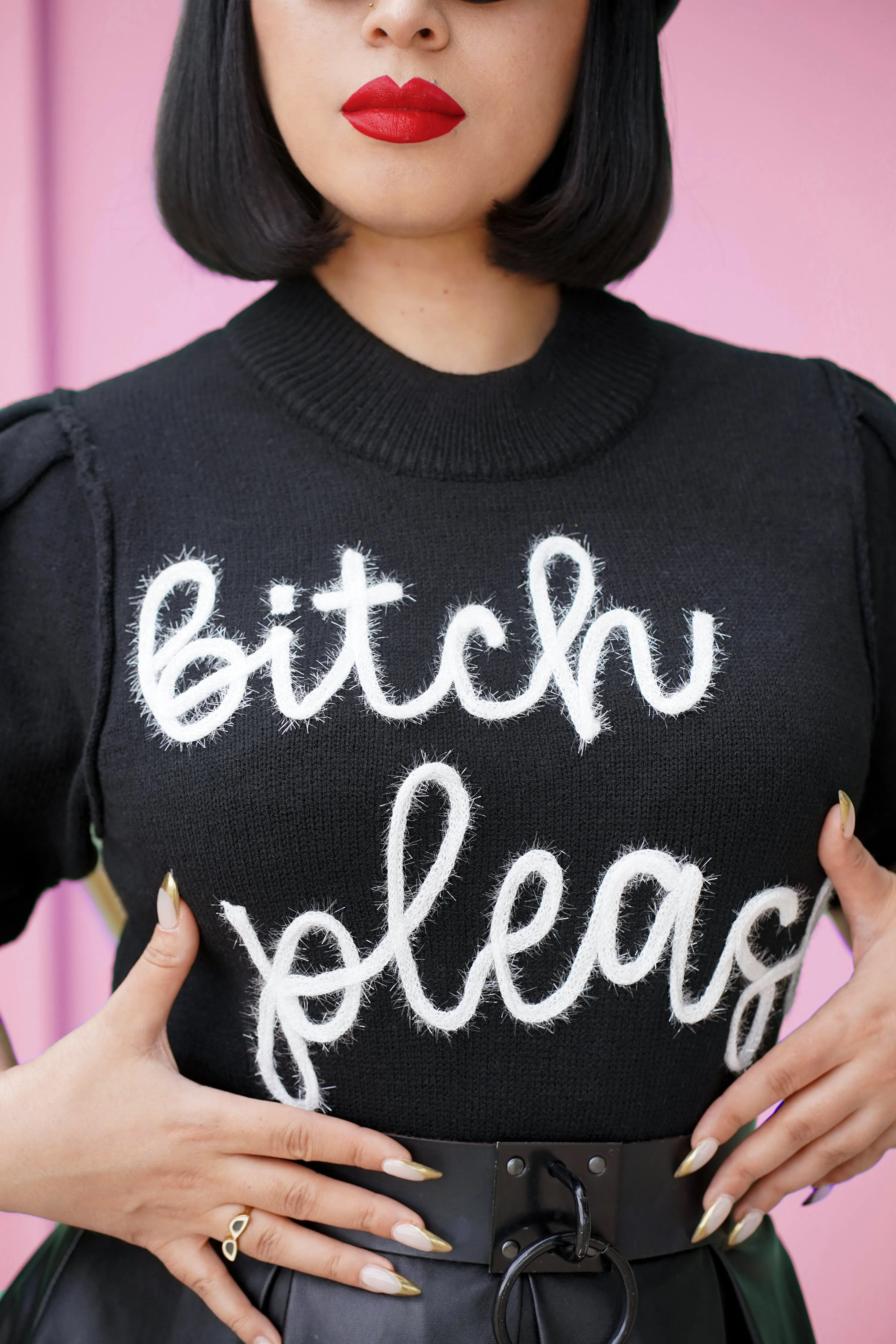 "B*tch Please" Lurex Embroidery Sweater (Black)