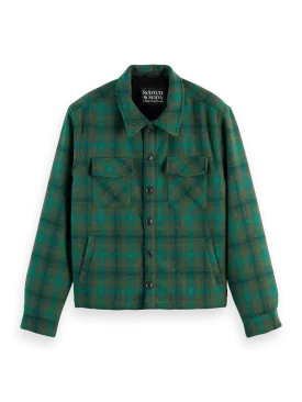 Relaxed-Fit Teddy-Lined Check Overshirt (Green) - 178626WI24300