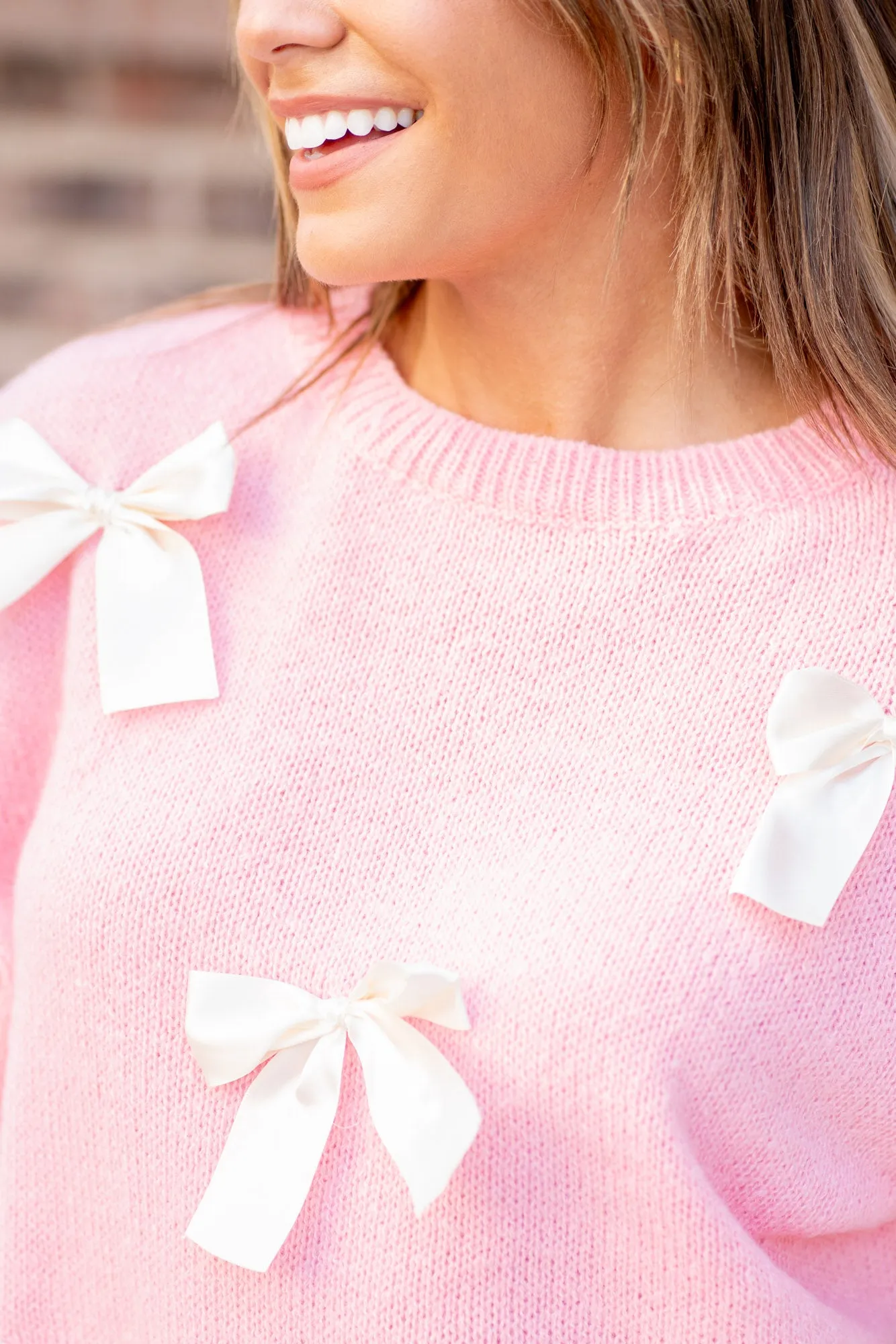 Ribbon Bow Detail Puff Sleeve Sweater