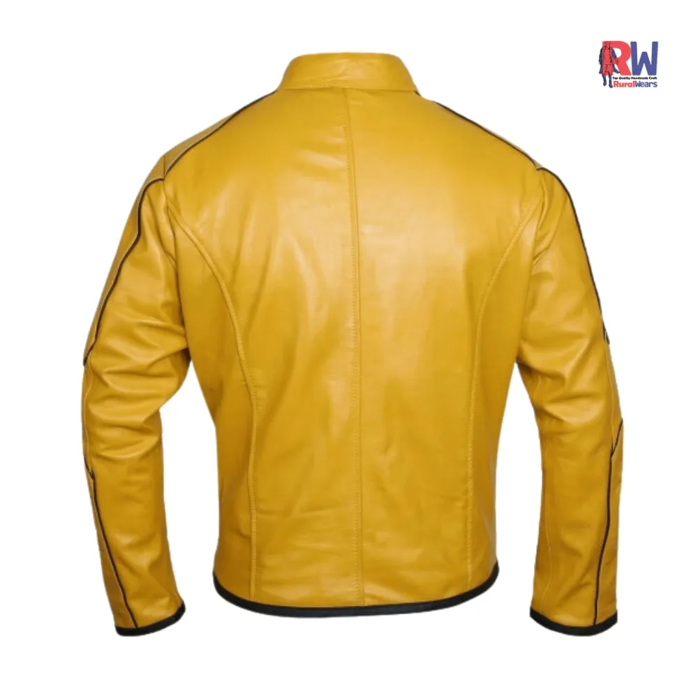 RW Authentic Sheepkskin Classy Dijon Mustard Yellow Leather Jacket