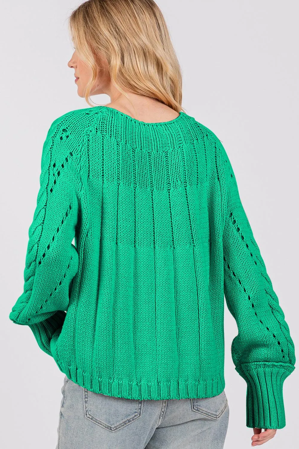 SAGE   FIG Emerald Sweater Cable-Knit Long Sleeve Eyelet Knitwear